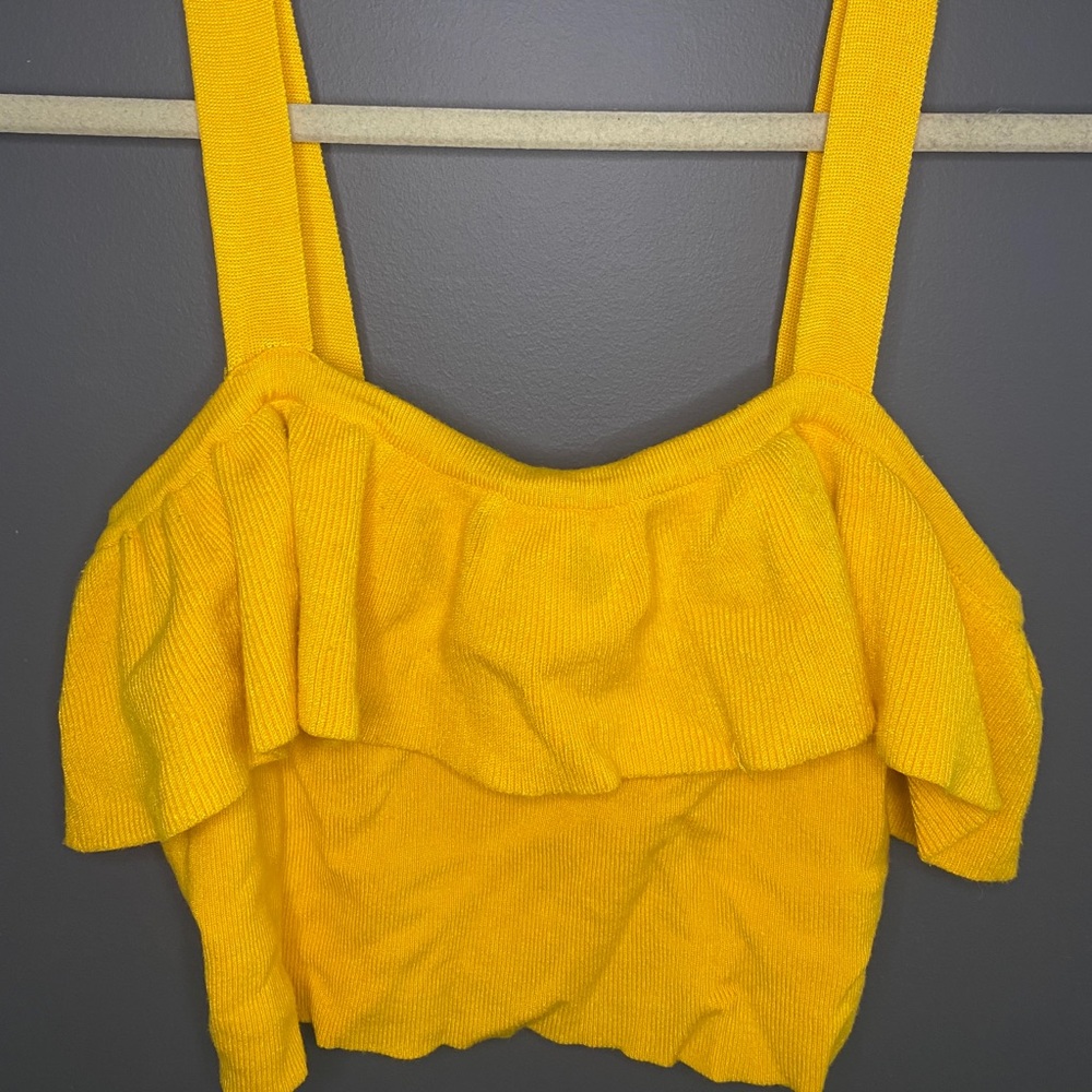 Forever 21 Yellow Ruffle Cropped Tank Top